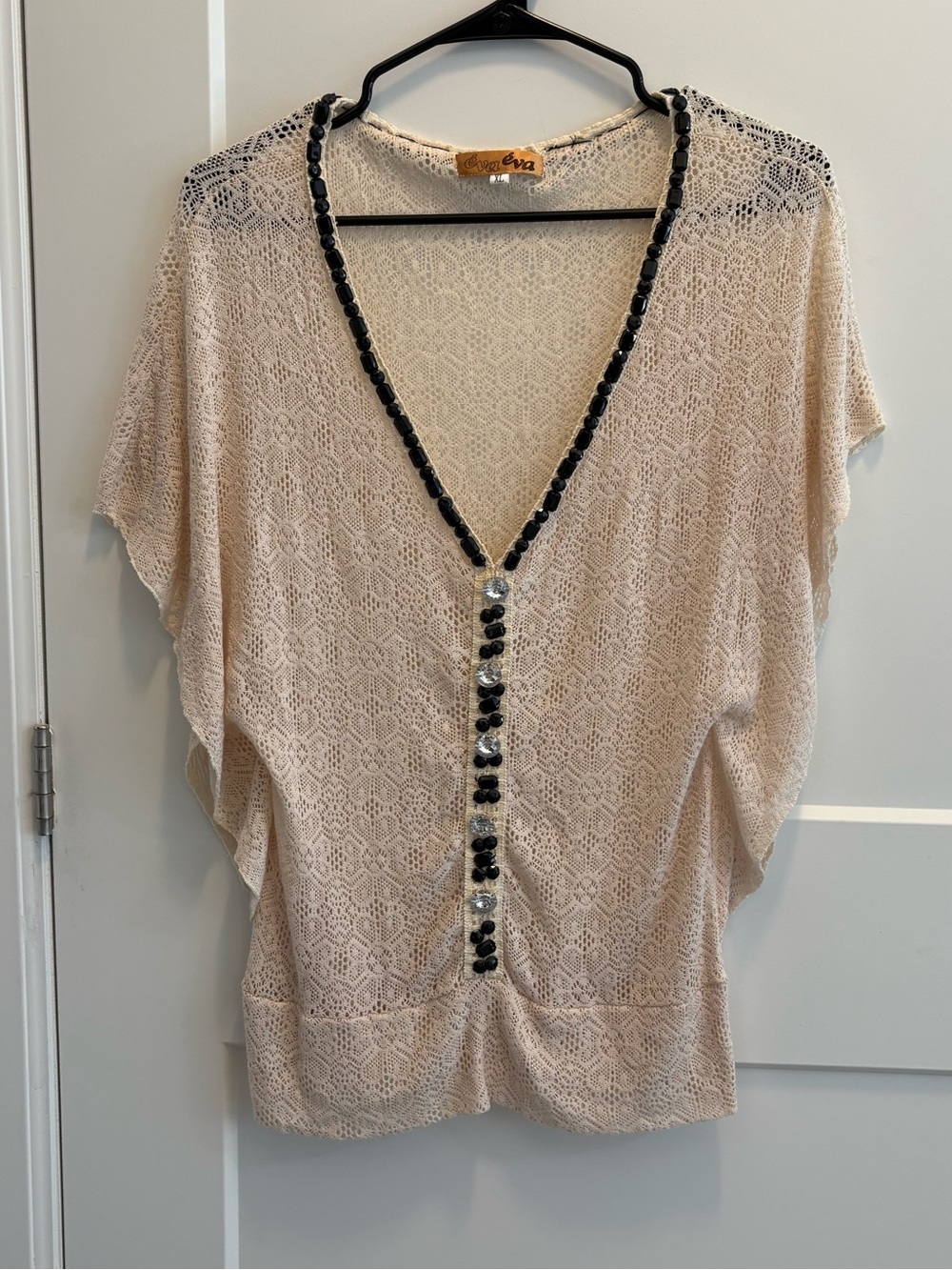 Vintage Y2K Eva Eva crochet lace beaded top #Y